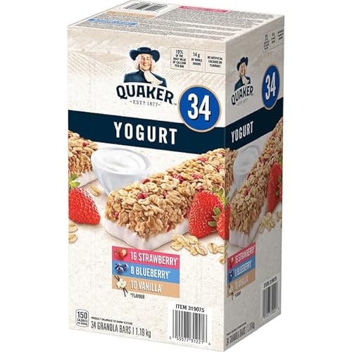 Quaker Yogurt Granola Bars, 34-count Breakfast Bar Variety pack,...