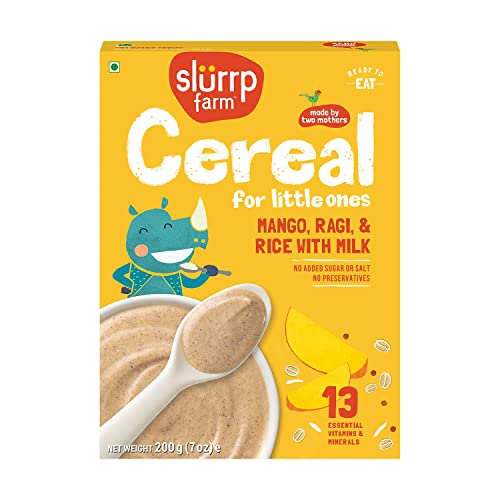 Slurrp Farm Baby Cereal, Ragi, Rice and Mango with Milk, Instant...