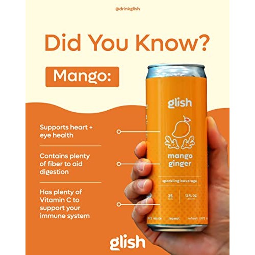 Glish Mango Ginger - Functional Sparkling Water, Aids Immune & G...