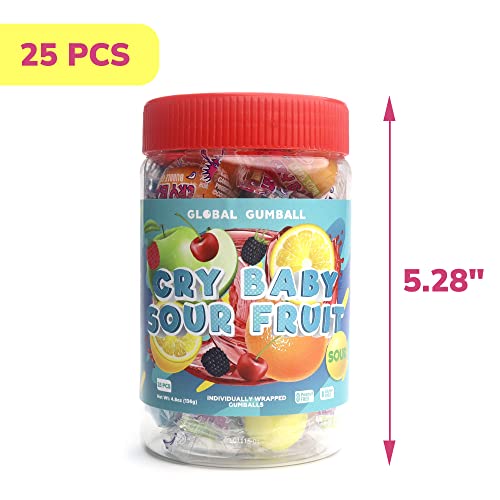 Sour Gumballs - Sour Fruit Gum - 25 Pcs Individually Wrapped Gum...