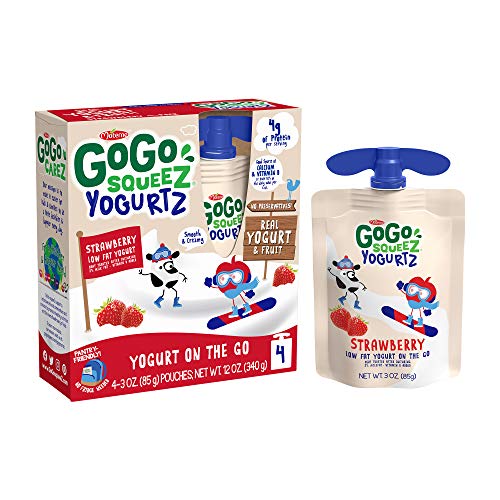 Gogo Squeez Yogurtz, Strawberry, 3 Ounce 4 Pouches, Low Fat Yo