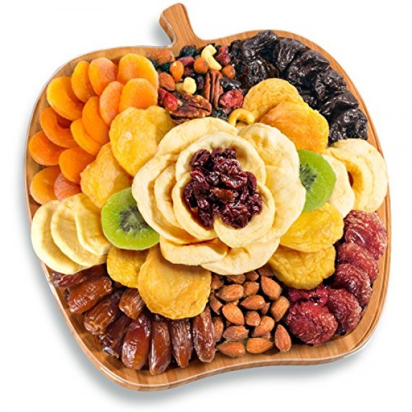 Dried Fruit And Nuts In Bamboo Apple Shape Serving Tray