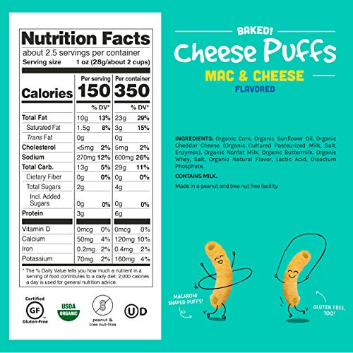 Good Health Organic Baked Puffs, Mac & Cheese – 2.25 oz. Bags 1...