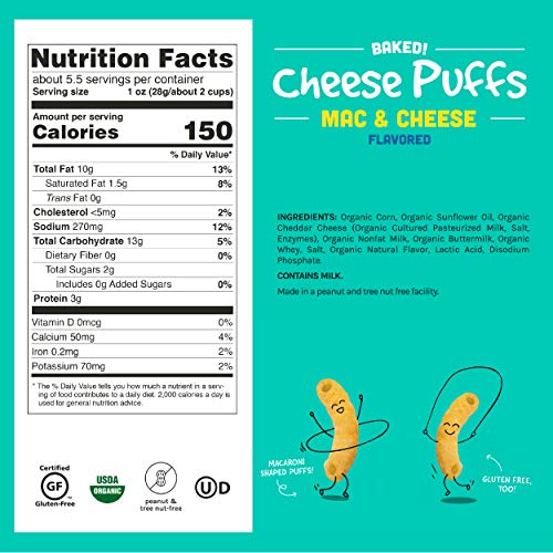 Good Health Organic Baked Puffs, Mac & Cheese – 5.25 oz. Bags 1...