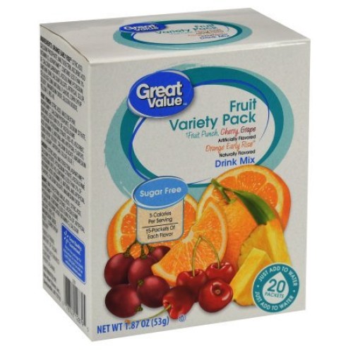 Great Value Drink Mix, Fruit Variety Pack, Sugar-Free, 1.87 Oz,