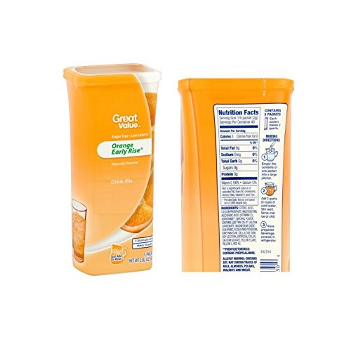 Great Value Drink Mix, Sugar Free, Early Rise Orange, Orange Str