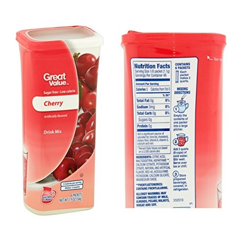 Great Value Drink Mix, Sugar Free, Fruit Punch, Cherry And Grape