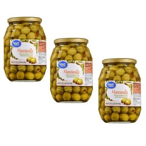 Great Value Manzanilla Olives Stuffed With Minced Pimiento, 21 O