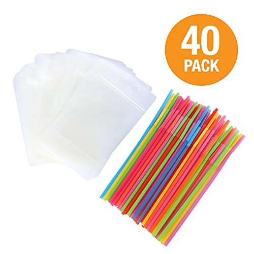 Drink Pouches with Straws - Clear Freezable Juice Bags 40 Piece...