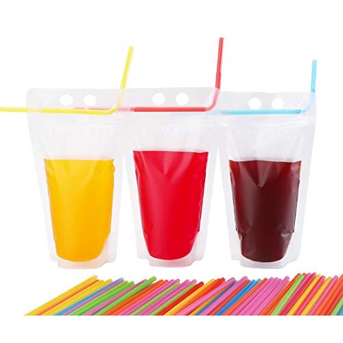 Drink Pouches with Straws - Clear Freezable Juice Bags 40 Piece...