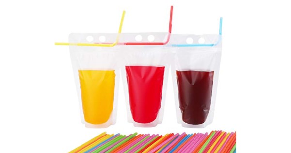 20 Pieces Drink Pouches Bags with Straws Zipper Plastic Beverage Bags