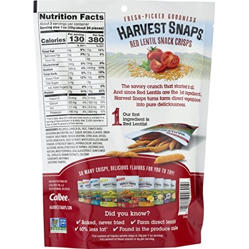 Harvest Snaps Red Lentil Snack Crisps, Tomato Basil, Deliciously