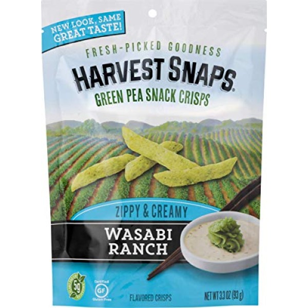 Harvest Snaps Wasabi Ranch Green Pea Snack Crisps, Gluten-Free,