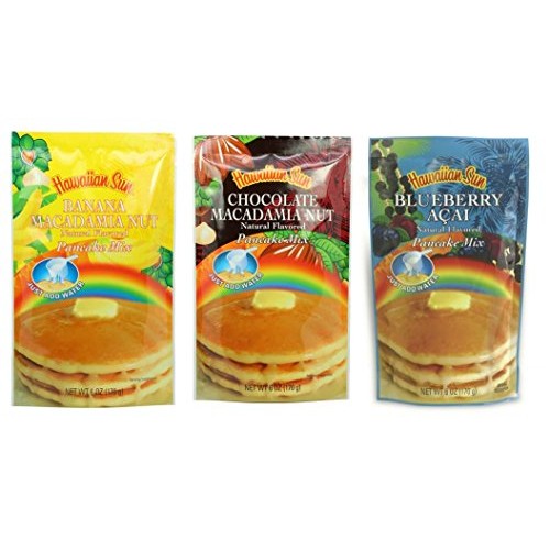 Hawaiian Sun Pancake Mix 3 Pack Blueberry Acai, Chocolate Macad