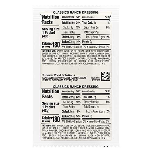 Hellmanns Classics Ranch Salad Dressing Portion Control Sachets