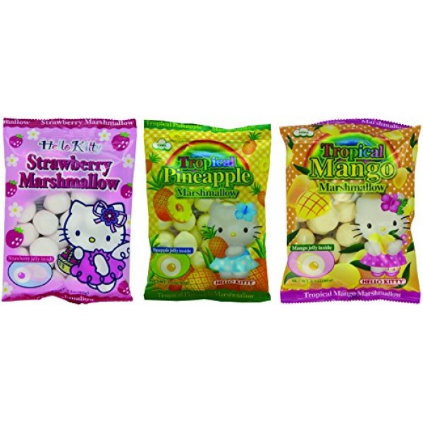 Hello Kitty Marshmallow, 3.1 Oz X 3 Packs, 1 Strawberry, 1 Mango