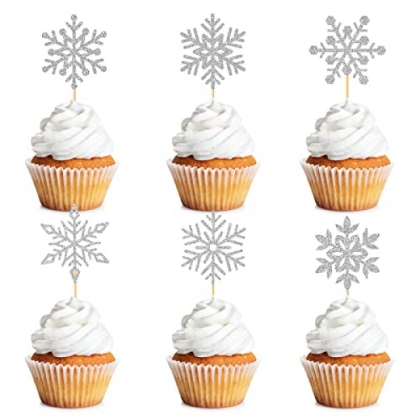 Snowflake Cupcake Toppers  Winter Edible Decorations for Cakes