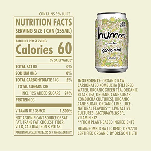 Humm Kombucha Coconut Lime - 2 Billion Probiotics For Gut Health