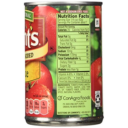 Hunts No Salt Added Tomato Sauce 15Oz Can Pack Of 6