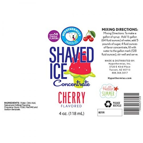 Cherry Shaved Ice And Snow Cone Unsweetened Flavor Concentrate 