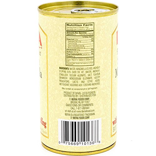 Iberia Spanish Olives Stuffed With Anchovies, 5.25 Oz Pack Of 12