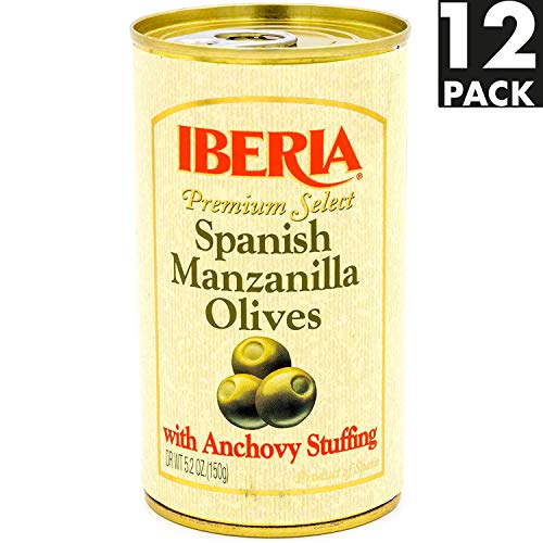 Iberia Spanish Olives Stuffed With Anchovies, 5.25 Oz Pack Of 12