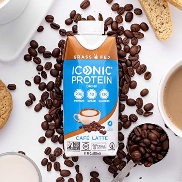 ICONIC Beverages Protein Drinks, Cafe Latte, Low Carb, High Protein, 20G  Protein + 180mg Caffeine, Grass Fed, Lactose Free, Gluten Free, Non-GMO,  Kosher, Keto Friendly, 11.5 Fl Oz (Pack of 12)