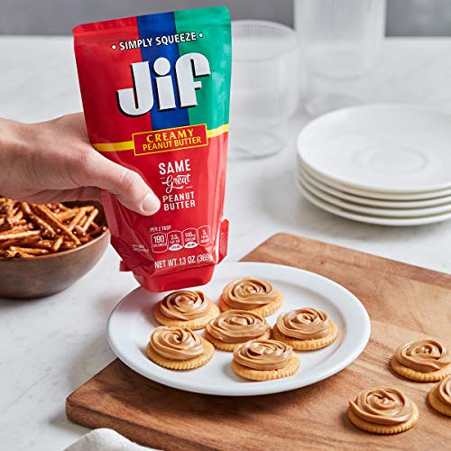 Jif Squeeze Creamy Peanut Butter, 13 Ounces, Smooth, Creamy Text