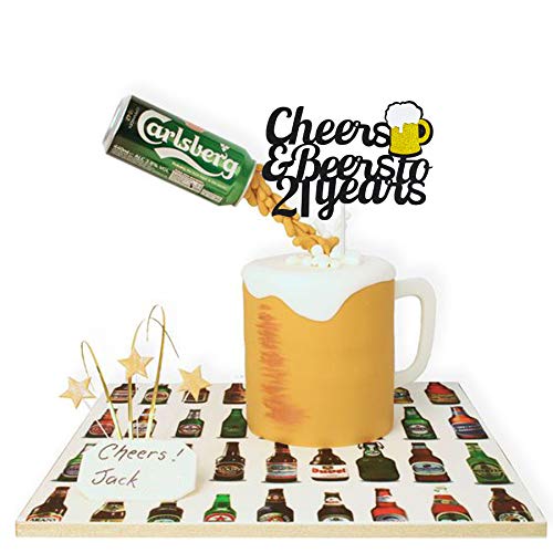 21 Birthday Cake Topper,Cheers &Amp; Beers To 21 Years Cake Topper,2