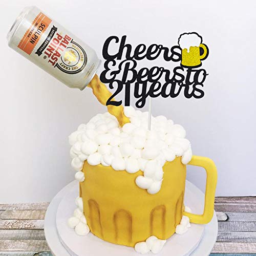 21 Birthday Cake Topper,Cheers &Amp; Beers To 21 Years Cake Topper,2