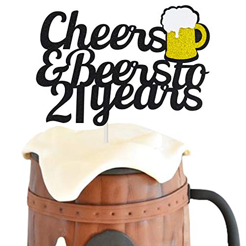 21 Birthday Cake Topper,Cheers &Amp; Beers To 21 Years Cake Topper,2