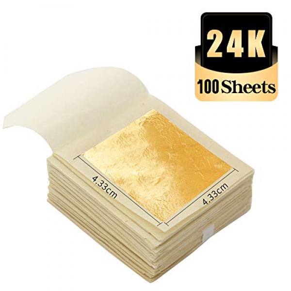 KINNO Edible 24K Gold Leaf Sheets 100 pcs 1.7 by 1.7