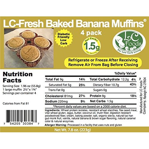 Low Carb Banana Muffins 4 Pack - Fresh Baked - Lc Foods - All