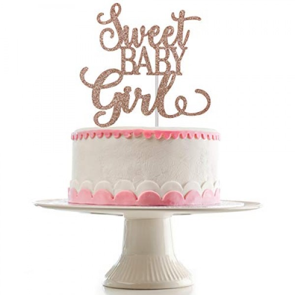 Rose Gold Glittery Sweet Baby Girl Cake Topper For Baby Shower P