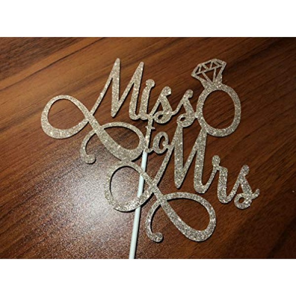 Miss to Mrs Cake Topper - Rose Gold Glitter, Bridal Shower Cake