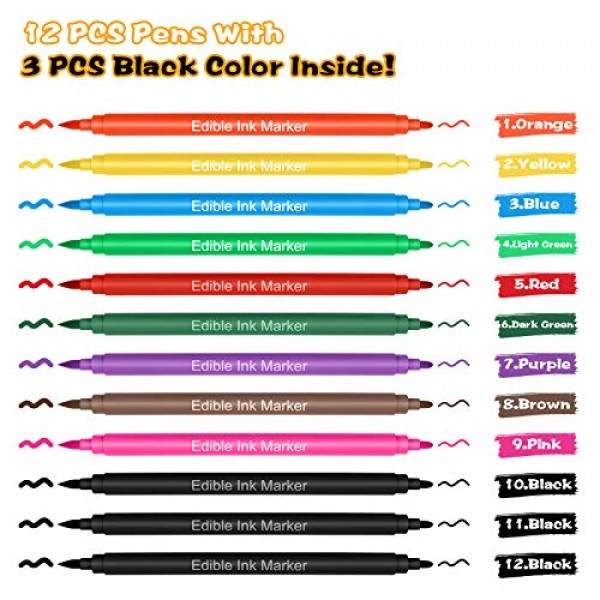Edible Markers Food Coloring Pens 12 Colors,Upgrade Double Sided