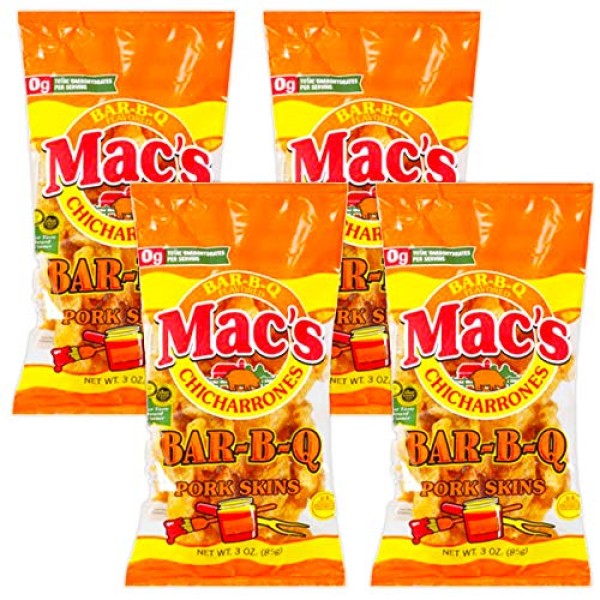 Mac's Pork Rinds Barbecue Flavored Pork Skins 4 Pack