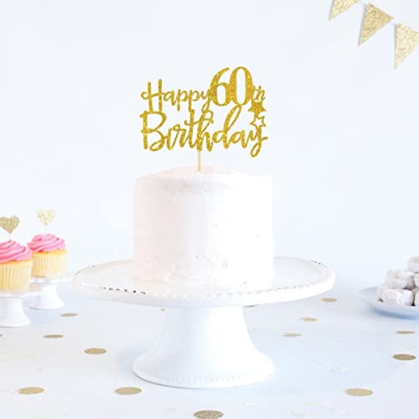 Gold Glitter 60Th Anniversary Cake Topper Happy 60Th Cheers To 60