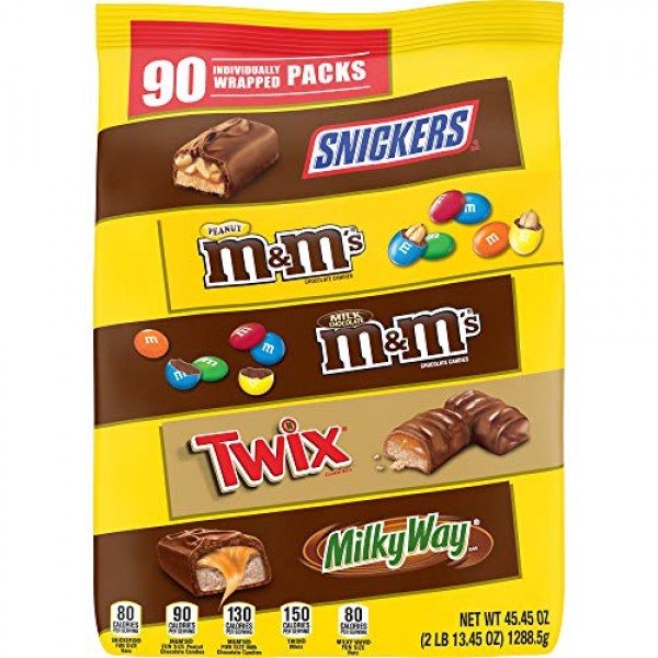 M&M's Chocolate Candy Fun Size Assorted - M&Ms Milk Chocolate, Peanut and Peanut Butter Assorted - M&Ms Chocolate Candy Variety Pack 2 Pounds
