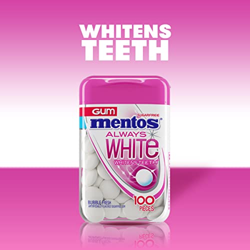 Mentos Always White Sugar-Free Chewing Gum with Xylitol, Bubble ...