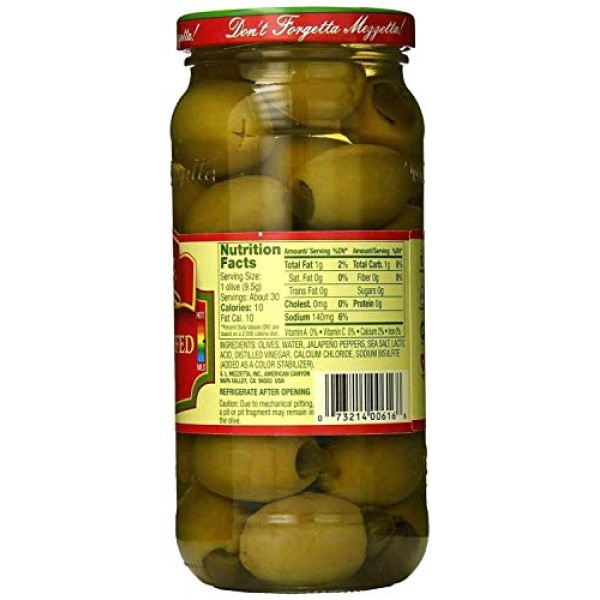 Mezzetta Jalapeno Stuffed Olives Premium Quality -10 Oz.