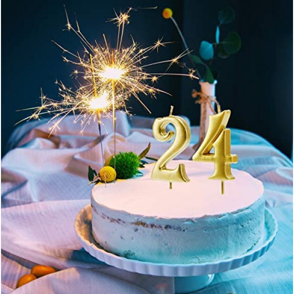 Birthday cake with candle number 24 - Blue background Stock Photo - Alamy