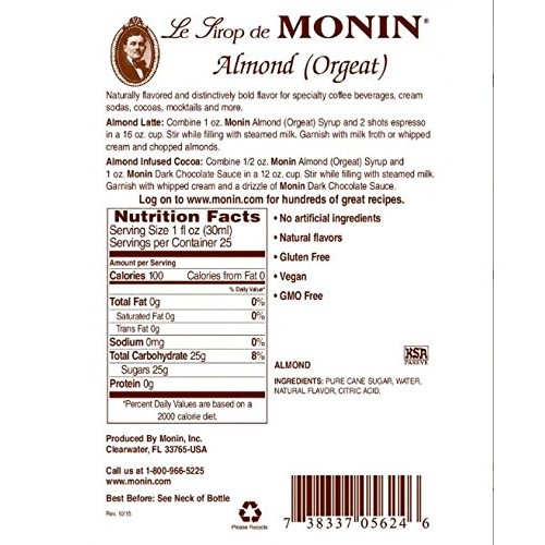 Monin Almond Syrup 750 Ml 25.4Oz