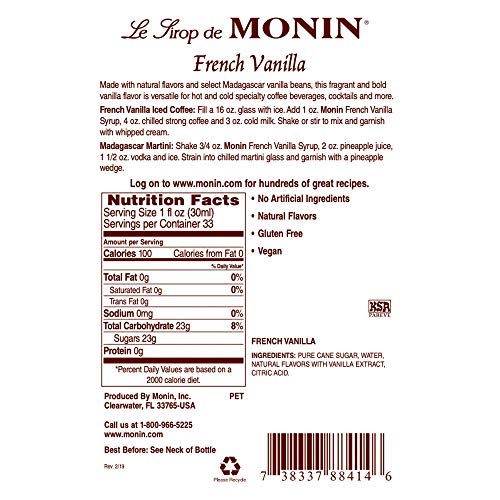 Monin - French Vanilla Syrup With Monin Bpa Free Pump, Boxed, Ve