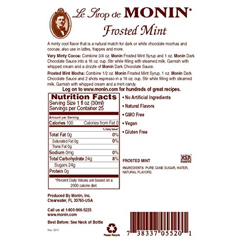 Monin - Frosted Mint Syrup, Bold Spearmint Coolness, Natural Fla