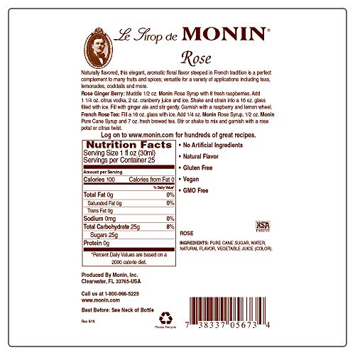 Monin - Rose Syrup, Elegant And Subtle, Great For Cocktails, Moc