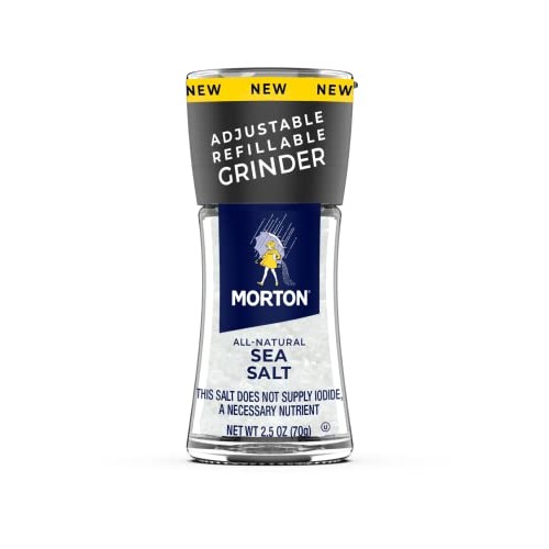 Morton Adjustable Refillable Grinder, All-Natural Sea Salt, 2.5 ...