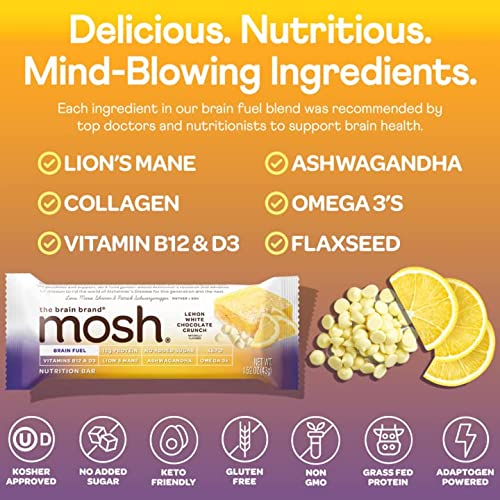 MOSH Lemon White Chocolate Crunch Protein Bars, Keto Snack, Glut...