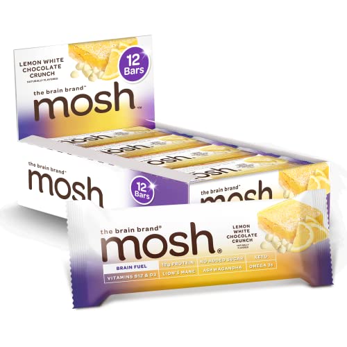 MOSH Lemon White Chocolate Crunch Protein Bars, Keto Snack, Glut...