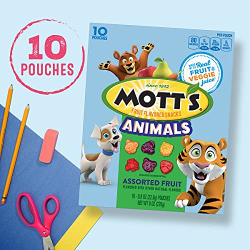 Motts Animal Fruit Snacks, Assorted Fruit, 0.8 Oz, 10 Ct